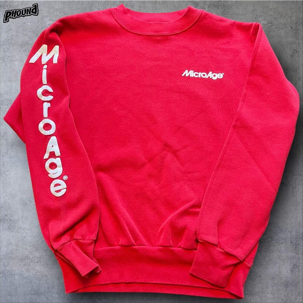 VINTAGE MicroAge Sweatshirt Mens Large Red Crewneck Pullover Made USA 50/50 90s